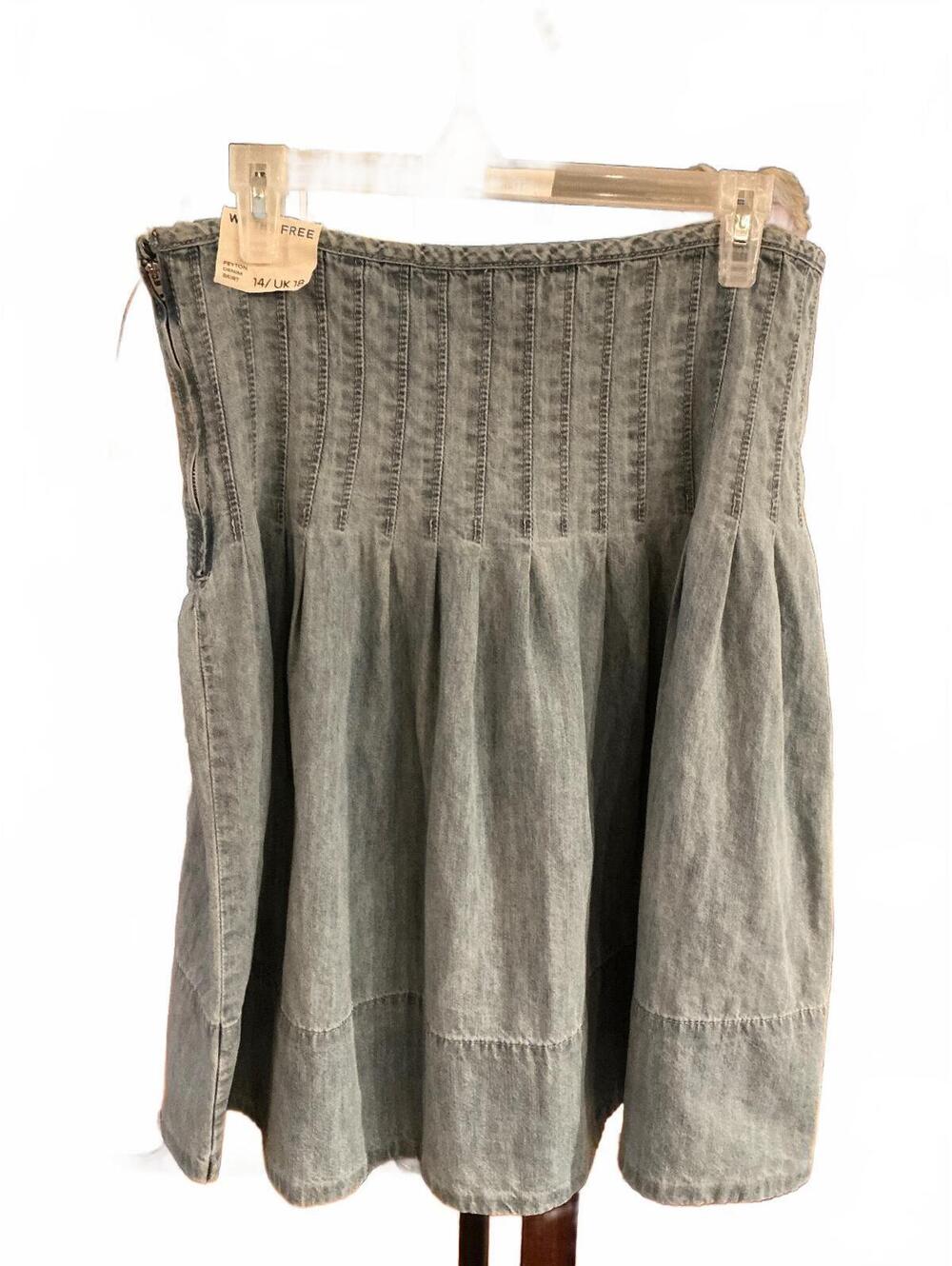 Free People Olive Green Washed Denim Tiered Skirt - Picture 2 of 3
